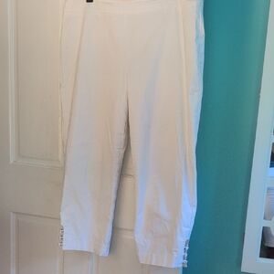 JM Collection White Ankle Pants with Button Accents
